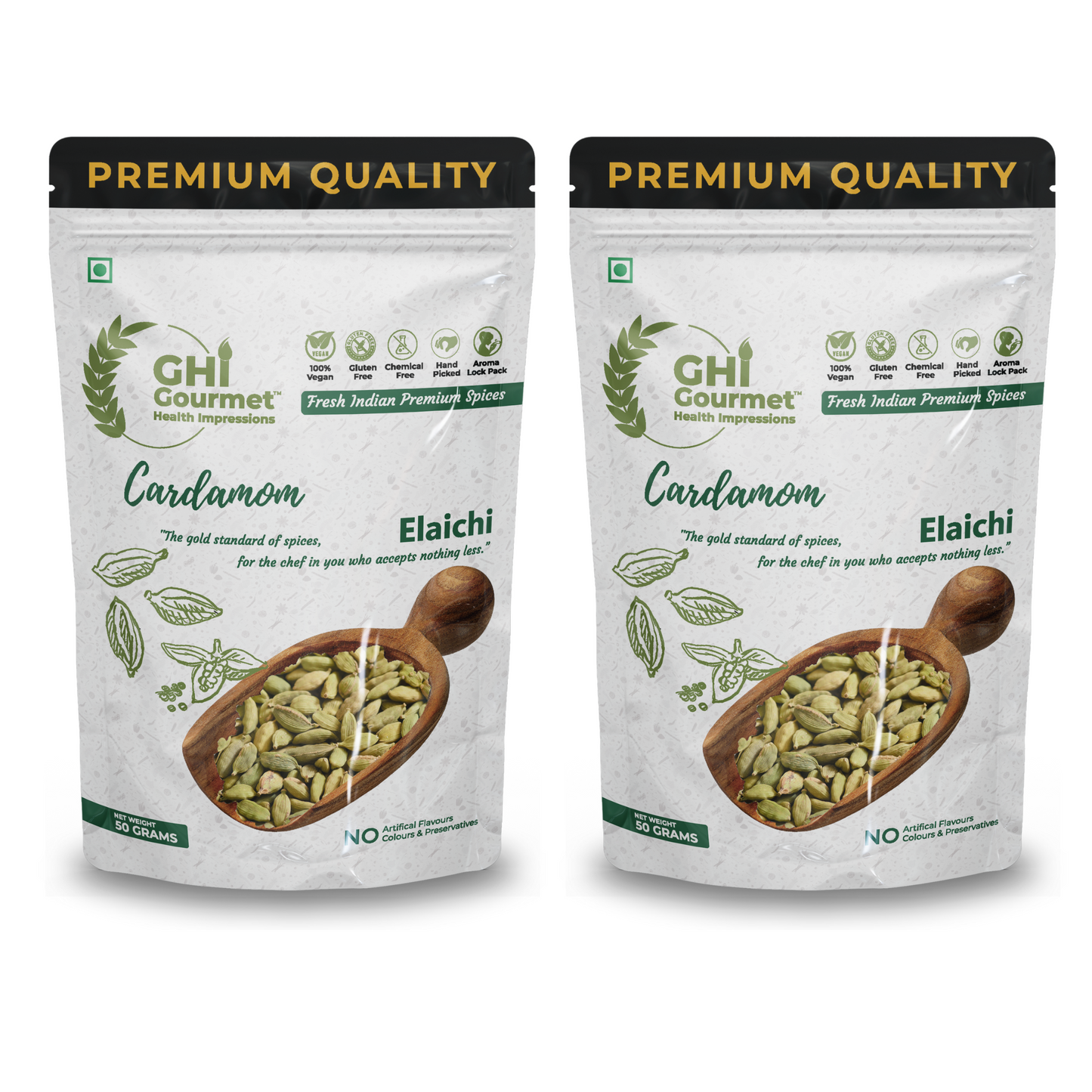 Superior Grade Whole Cardamom | 8mm Size |  50g (Pack of 1) and 100g (Pack of 2)
