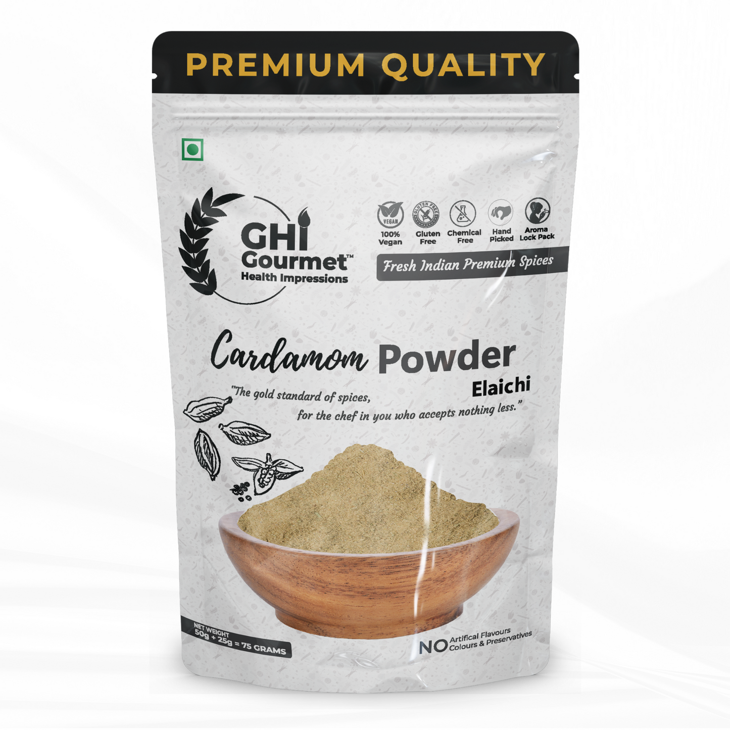GHI Spice Combo | Black Pepper Powder 75g, Cardamom Powder 75g, Cinnamon Powder 75g