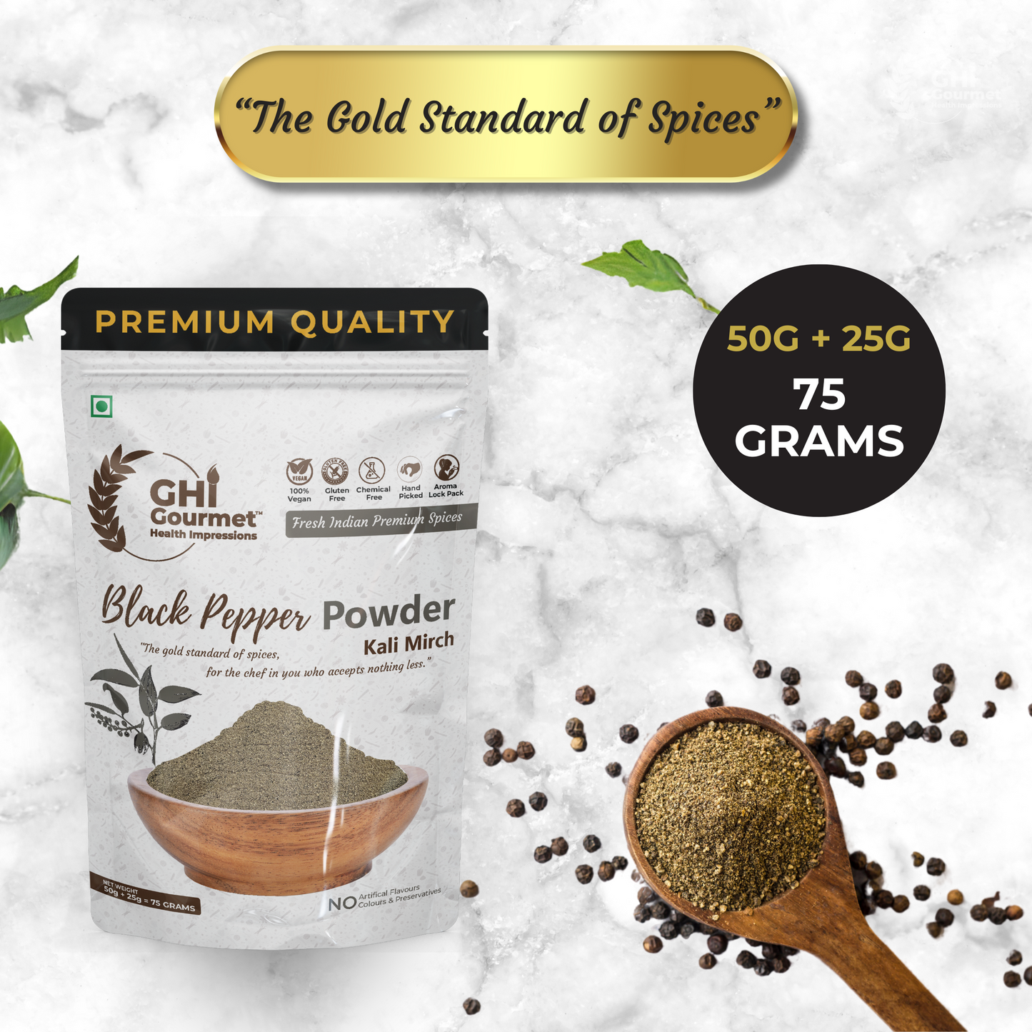 Spice Combo Pack, 6 Essential Indian Spices, Whole Black Pepper 100g, Whole Clove 50, Whole Green Cardamom 8mm+ 50g, Black Pepper Powder 75g, Cinnamon Powder 75g, Cardamom Powder 75g