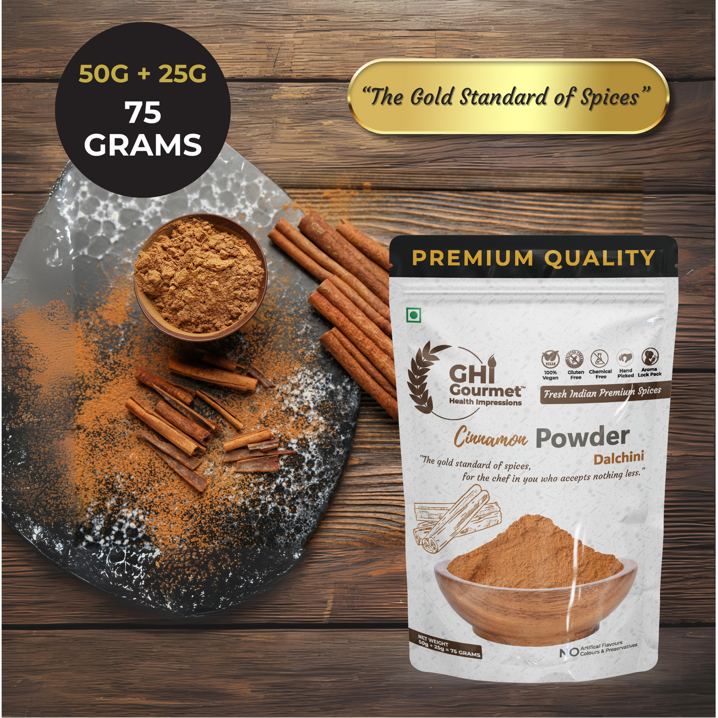 GHI Spice Combo | Pack Of 2 | Cinnamon Powder 75g | Cardamom Whole 50g
