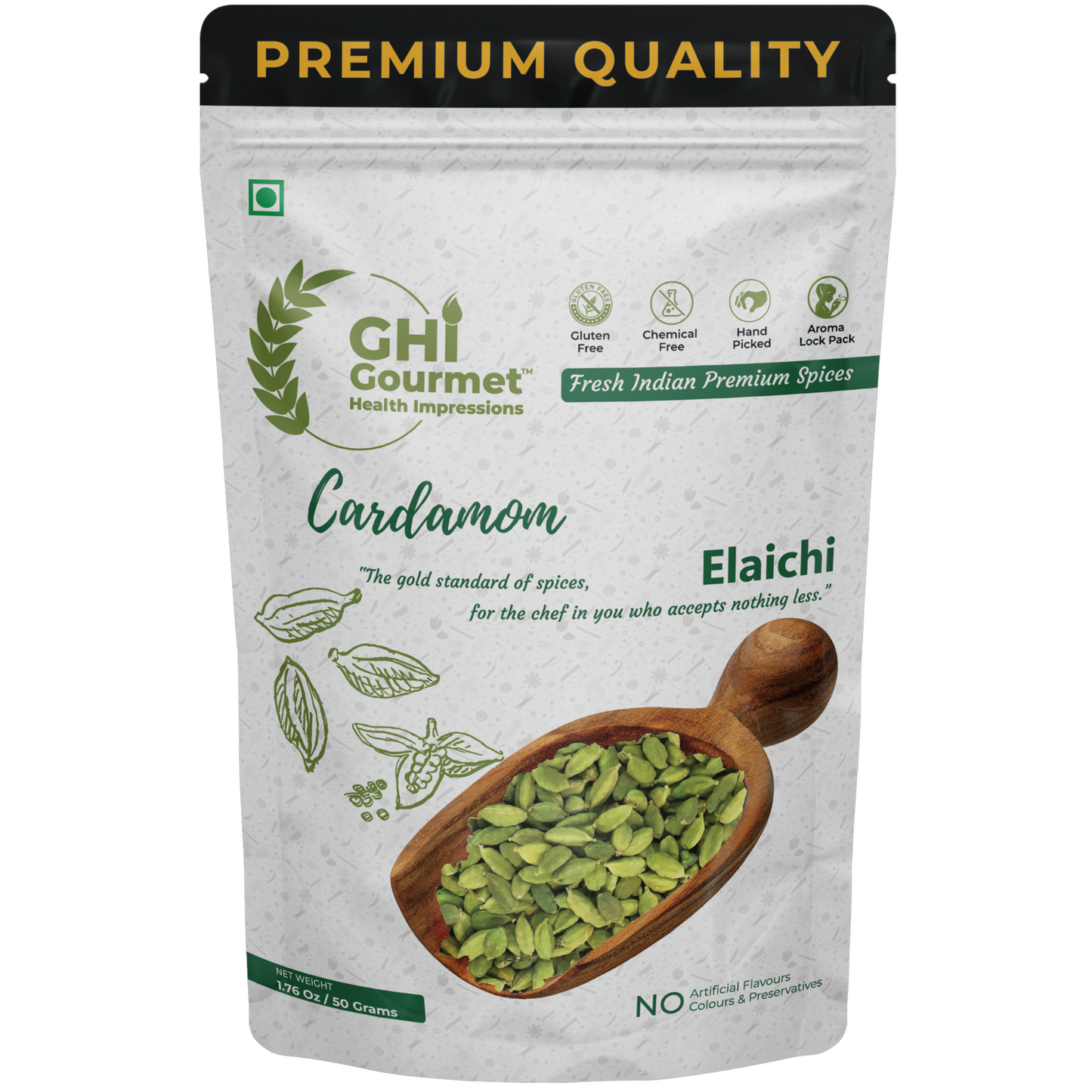 Superior Grade Whole Cardamom | 8mm Size | 50g (Pack of 1) and 100g (Pack of 2)