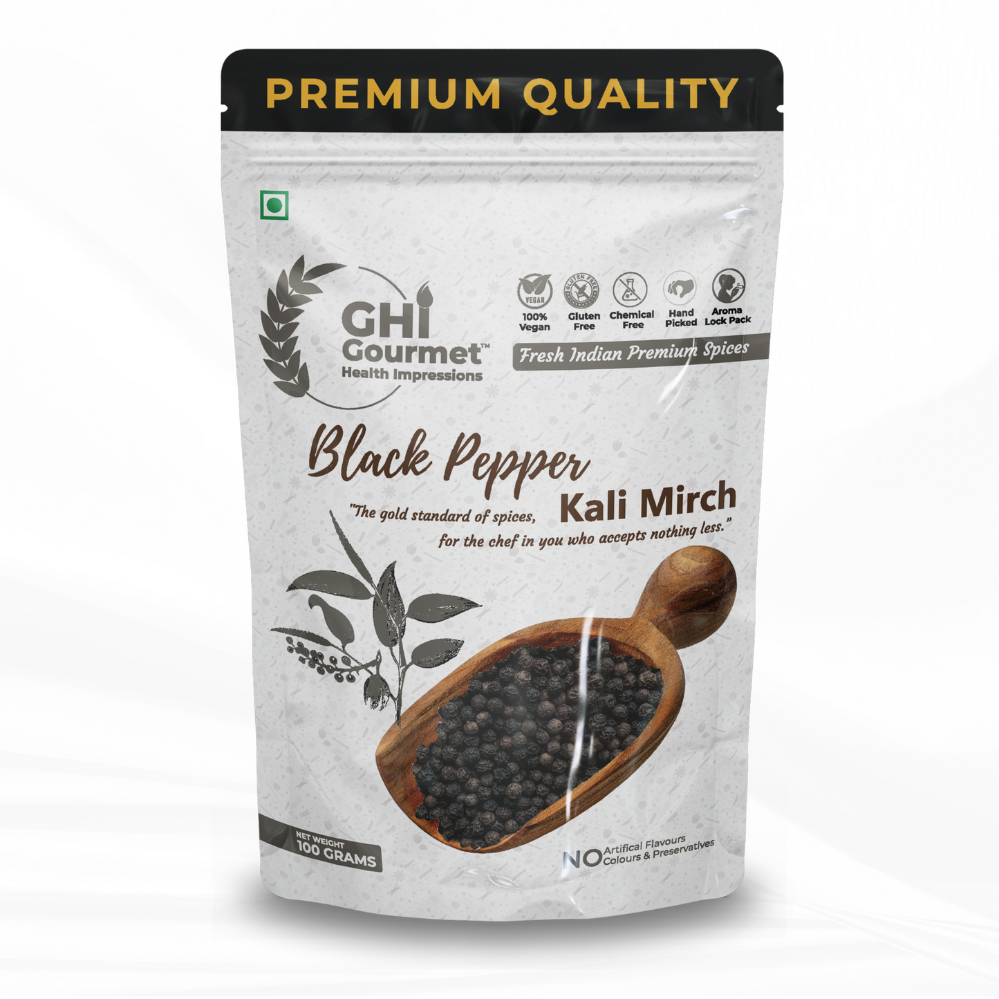 GHI Spices Combo | Pack Of 2 | Black Pepper Whole 50g | Cardamom Powder 50G + 25G = 75G