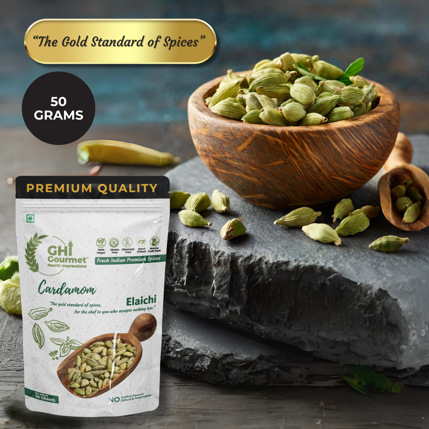 Spice Combo Pack with Black Pepper 100g, Green Cardamom 50g (8mm Large Size) and Whole Cloves 50g
