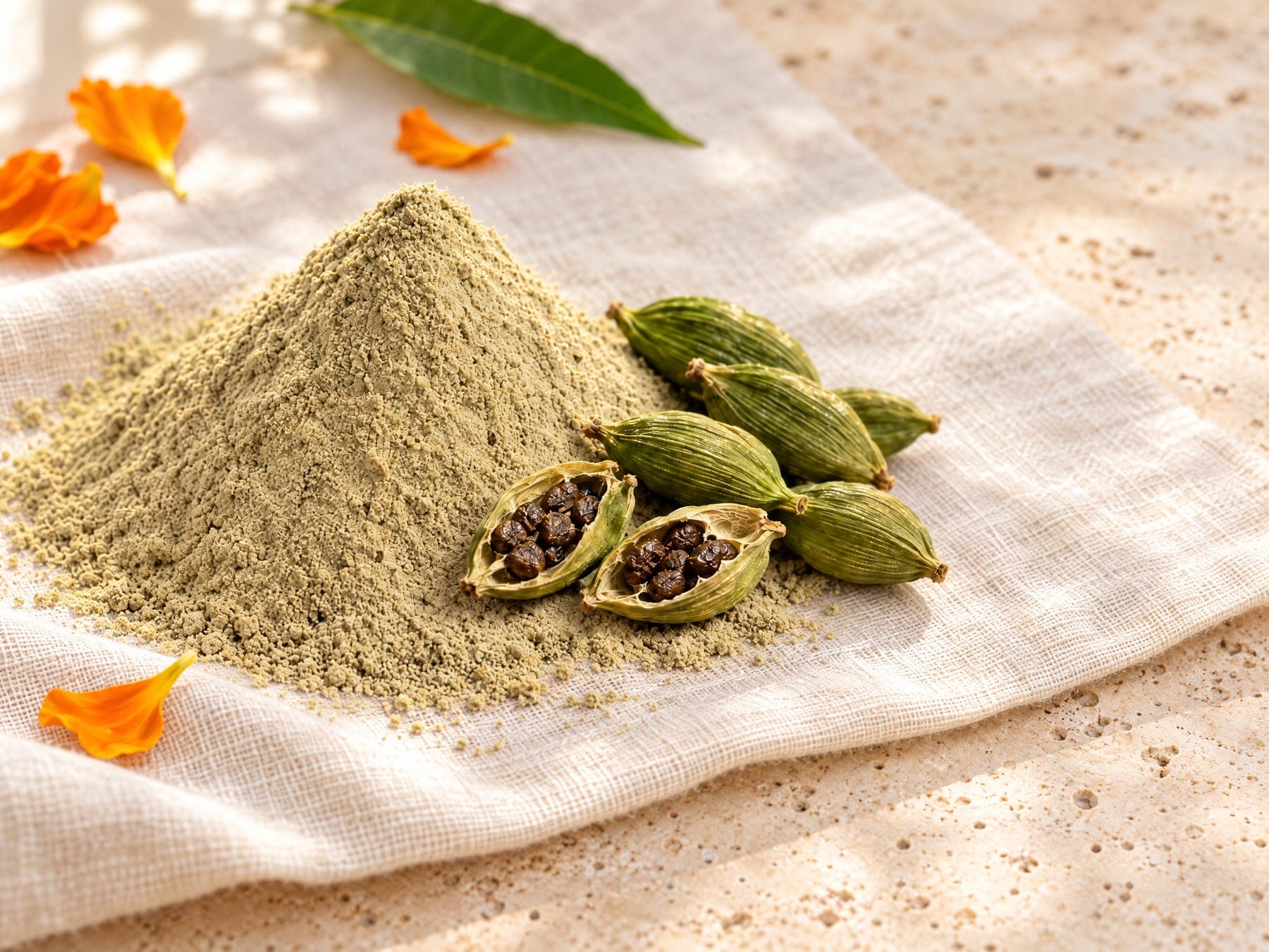 Cardamom Powder, our pack with the spice