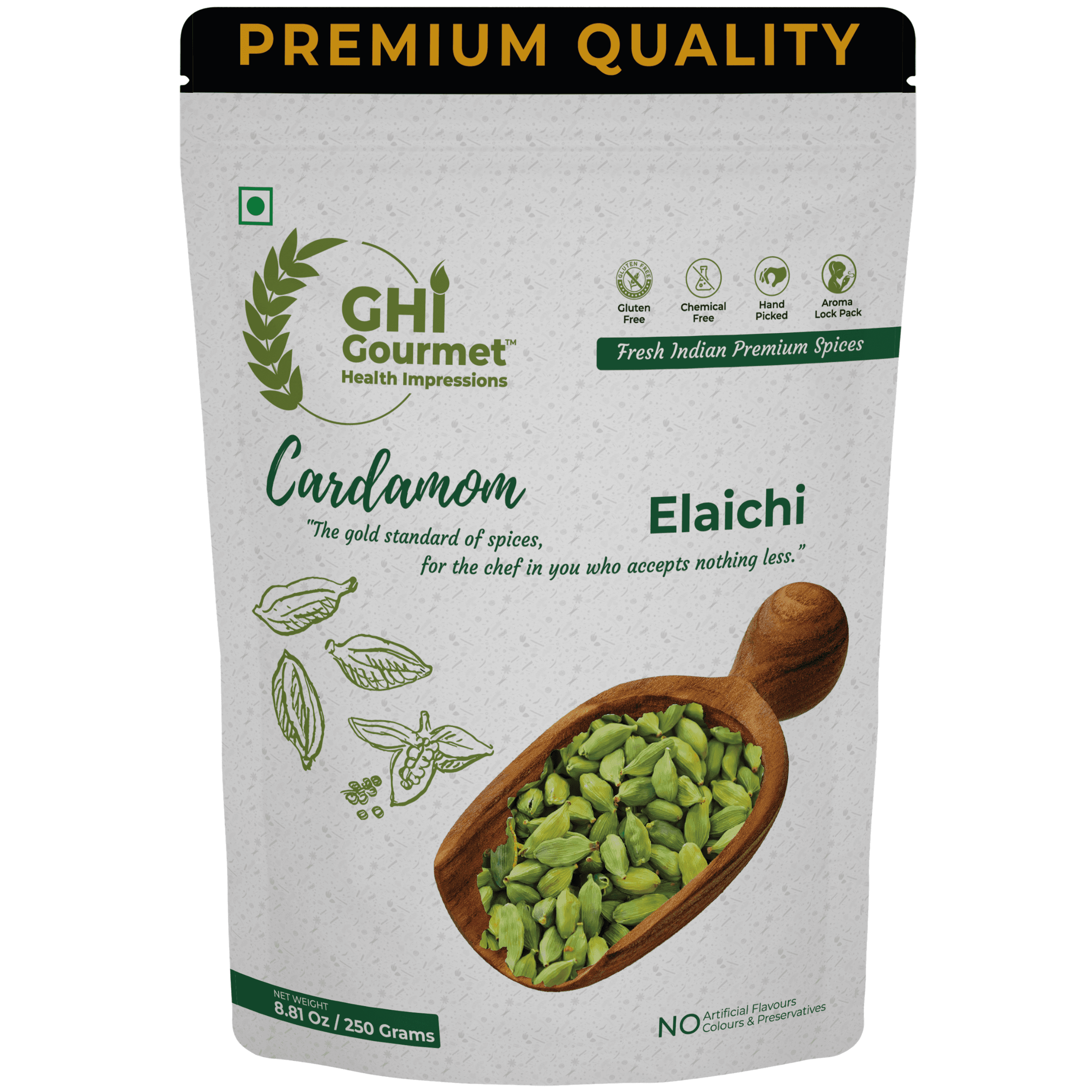 Superior Grade Whole Cardamom 250g (Pack of 1)